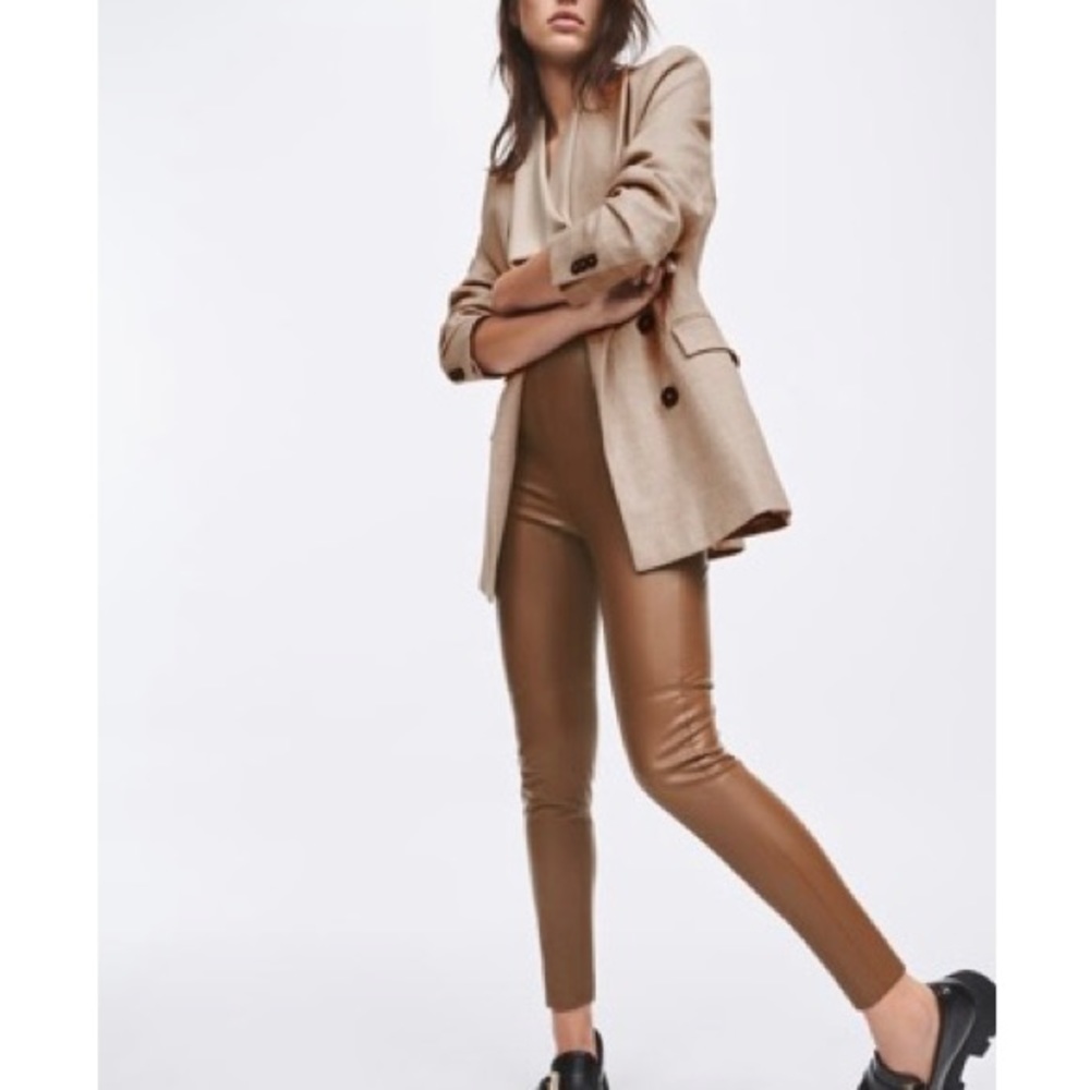 Zara Faux Leather Leggings Caramel Brown NWT